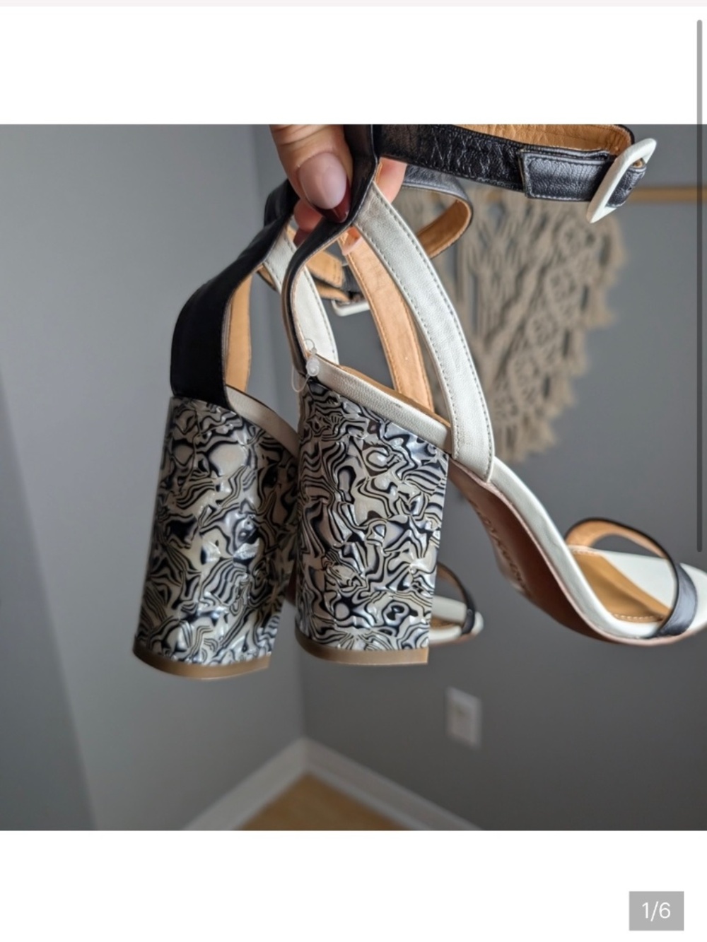 #S117 Kay Unger, Black & White Marble Block Heels - Size 8 M